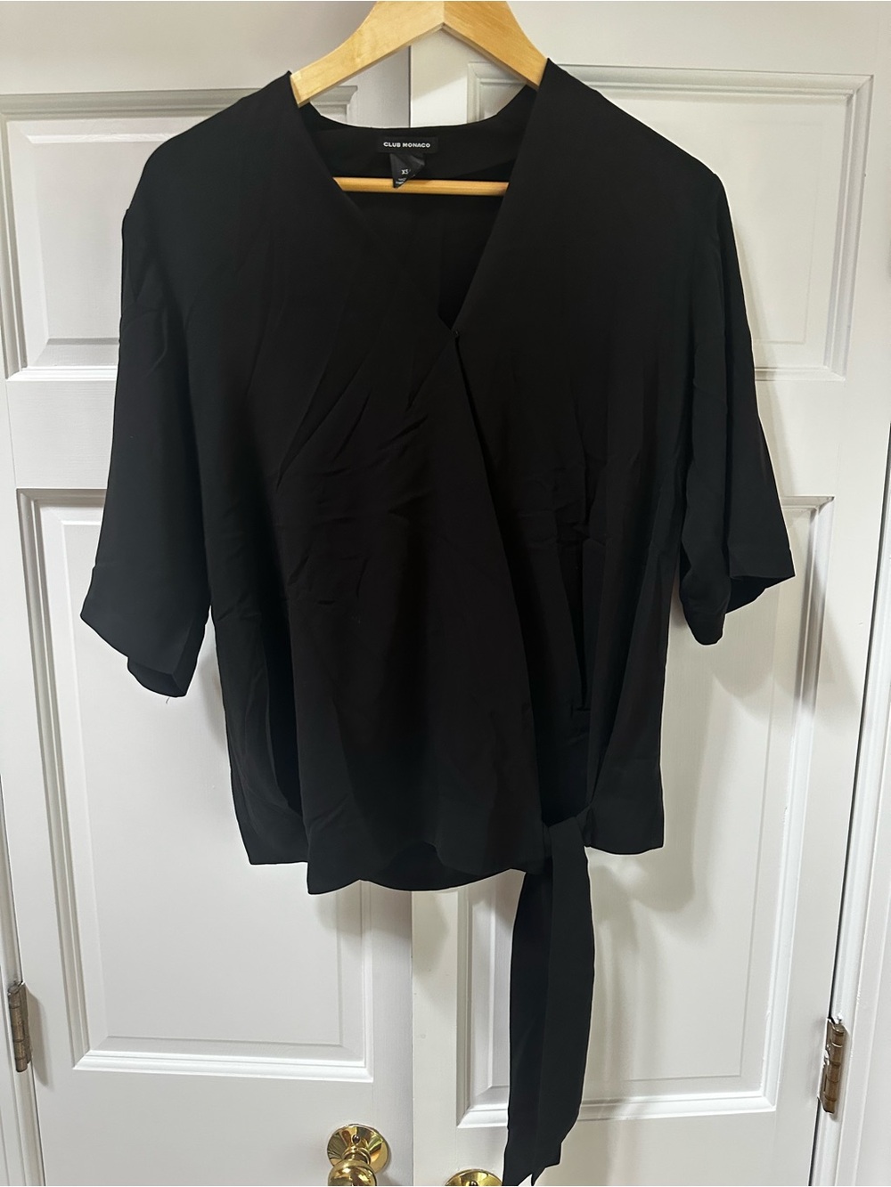 Club Monaco Black Wrap Tie Blouse